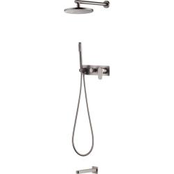 Душевая система Boheme Spectre, встраиваемая, цвет никель, комплект: однорычажный, смеситель/излив/тропический душ (с верхней лейкой)/лейка/держатель лейки/шланг, встраиваемый (скрытый) монтаж