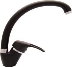 Смеситель для кухни/мойки Flortek Омега FK, однорычажный, керамический картридж, с поворотным изливом, высокий, длина излива 198 мм, латунь, цвет черный