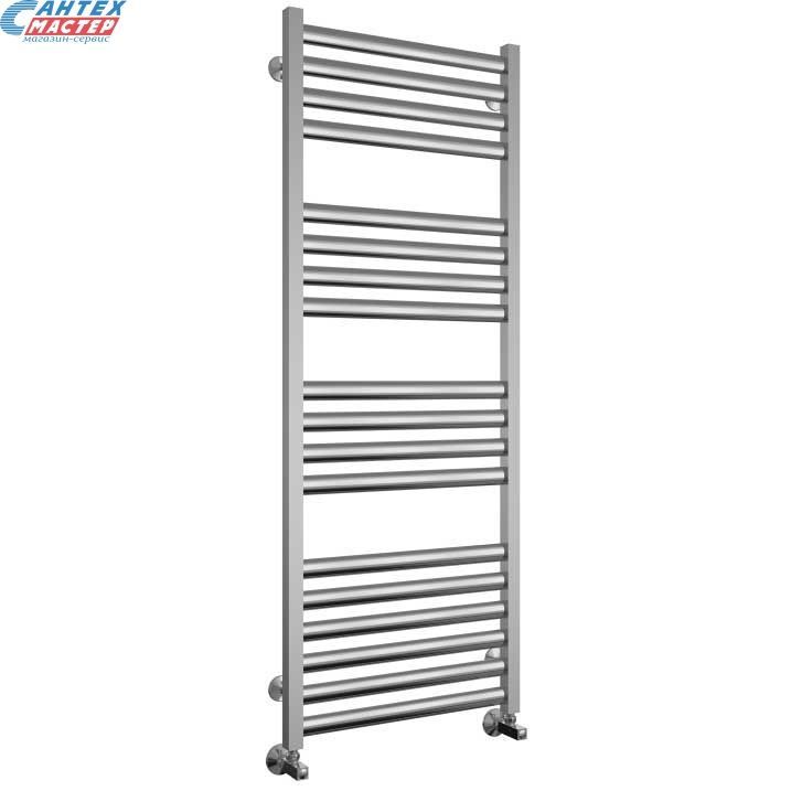 Полотенцесушитель 500x1400 мм Terminus Грета П18 1/2" дюйма. водяной, нижнее подключение, из нержавеющей стали, форма лесенка, настенный, цвет хром, для ванны, вертикальный, к стояку горячей воды, отопления, межосевое расстояние