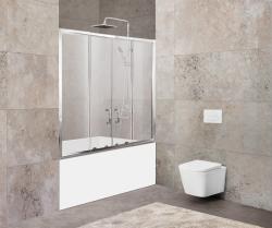 Душевая шторка на ванну BelBagno Unique, 180х140 см, матовое стекло/профиль хром, раздвижная, плоская/панель, правая/левая, правосторонняя/левосторонняя, универсальная