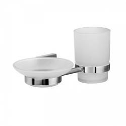 Подстаканник с мыльницей IDDIS Edifice, настенный, латунь/стекло, форма округлая, для щеток/мыла в ванную/туалет/душевую кабину, цвет хром/матовое стекло