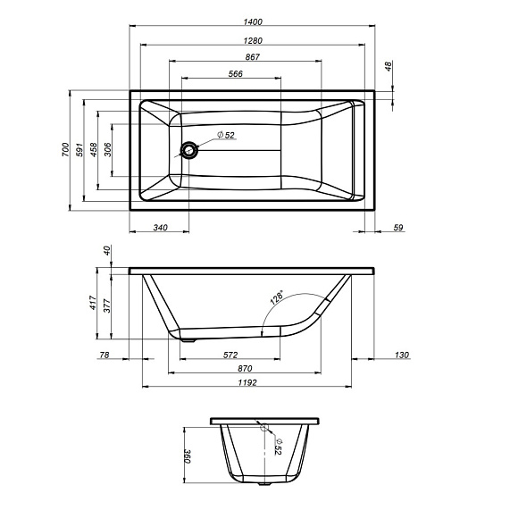 Ванна Am.Pm Gem 140х70 акриловая, цвет белый глянцевый, (без гидромассажа, рамы, сифона, фронтальной панели) прямоугольная, левосторонняя/правосторонняя