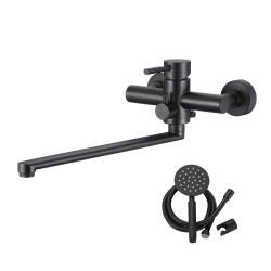 Смеситель для ванны/душа Olives Balear 13221BLB однорычажный, настенный, керамический, поворотный, длина излива 323 мм, нержавеющая сталь, цвет черный матовый