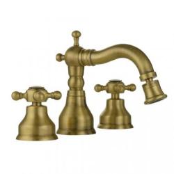 Смеситель для биде Migliore Revival, двухвентильный, на 3 отверстия, неповоротный, длина 130 мм, керамический, латунь, цвет бронза