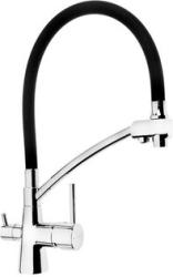 Смеситель для кухни/мойки Accoona, с подключением к фильтру с питьевой водой, однорычажный, поворотный/гибкий, керамический, длина излива 180 мм, латунь, цвет черный/хром