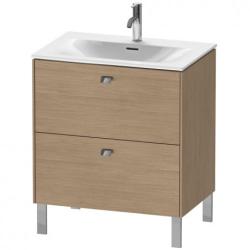 Тумба под раковину Duravit Brioso, 72х47,9х68,5 см, напольная, цвет: дуб европейский/хром, 2 выдвижных ящика, ДСП, прямоугольная, левая/правая, в ванную комнату