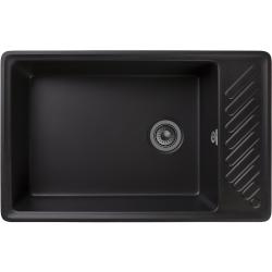 Мойка GranFest QUARZ 51, 75,3х47,6 см, врезная, кварц, прямоугольная, цвет черный, без отверстия под смеситель, слив-перелив, с крылом, оборачиваемая, для кухни