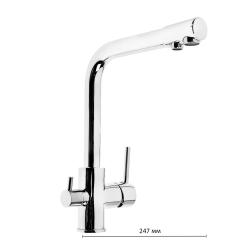 Смеситель для кухни/мойки Accoona, с подключением к фильтру с питьевой водой, однорычажный, поворотный, керамический, длина излива 247 мм, латунь, цвет хром