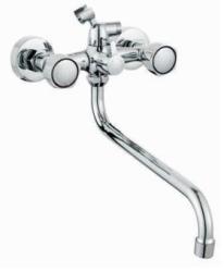 Смеситель для ванны/душа Ekko E26020-2 двухвентильный, настенный, поворотный, силумин, длина излива 300 мм, керамический, цвет хром