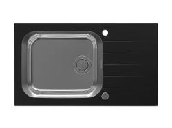 Мойка кухонная ALVEUS GLASSIX UP 40 RAL9005-90 86х50х20,9 см, 1+1/2 врезная/встраиваемая сверху, с крылом, закаленное стекло/нержавеющая сталь, прямоугольная, цвет черный, с отверстием под смеситель