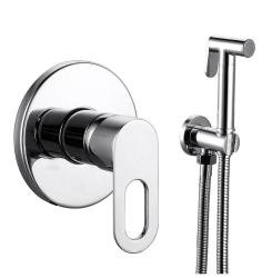 Смеситель для биде VIEIR с гигиеническим душем, встраиваемый, однорычажный, керамический, без излива, с гибким шлангом/лейкой, латунь, цвет хром