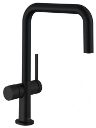 Смеситель для кухни/мойки Hansgrohe Talis M54, U 220 с запорным вентилем, 1jet, однорычажный, керамический, с поворотным Г-образным изливом, длина 21,6 см, латунь, цвет матовый черный