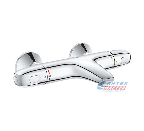 Смеситель для ванны/душа Grohe Grohtherm 1000 New термостатический, керамический, настенный, излив 173 мм, латунь хром, короткий, универсальный, горизонтальный, кран, комплект, сантехника, размер, характеристики, высота, расстояние (Грое)