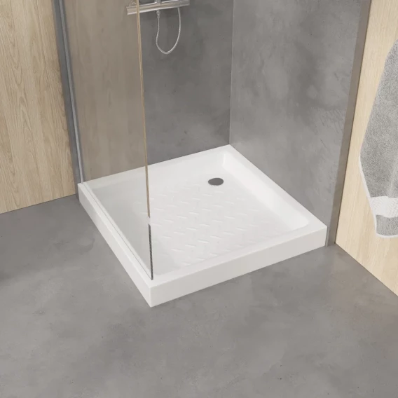 Душевой поддон RGW CER CR, 80х80х10 см, квадратный, керамический, низкий, цвет: графит, с антискользящим покрытием, с бортиком, литой, литьевой, для душа