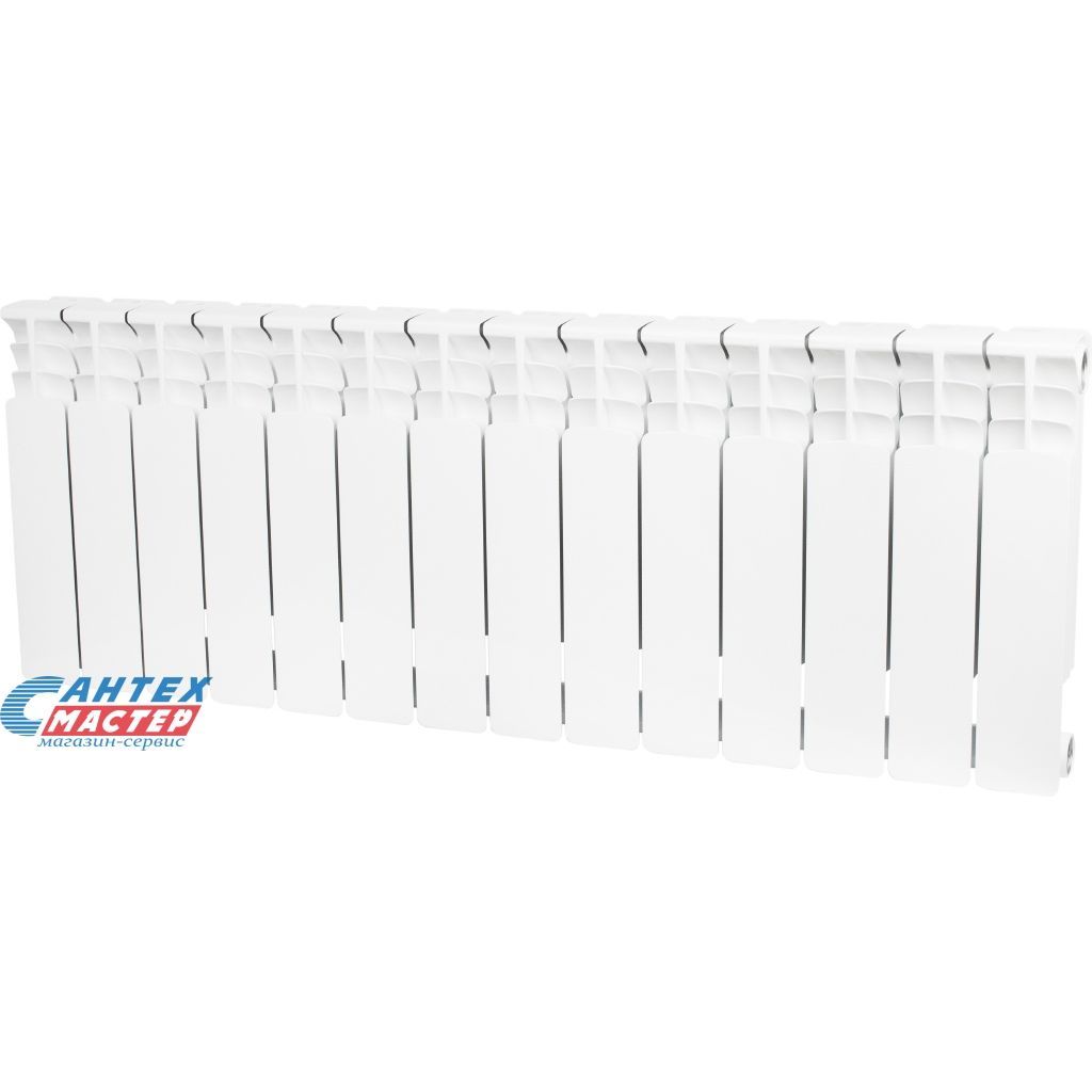 Радиатор отопления Stout Space 350 (14 секций) биметаллический, боковое подключение, для квартиры, дома, водяные, мощность 1876 Вт, настенный, батарея, белый (Стаут)