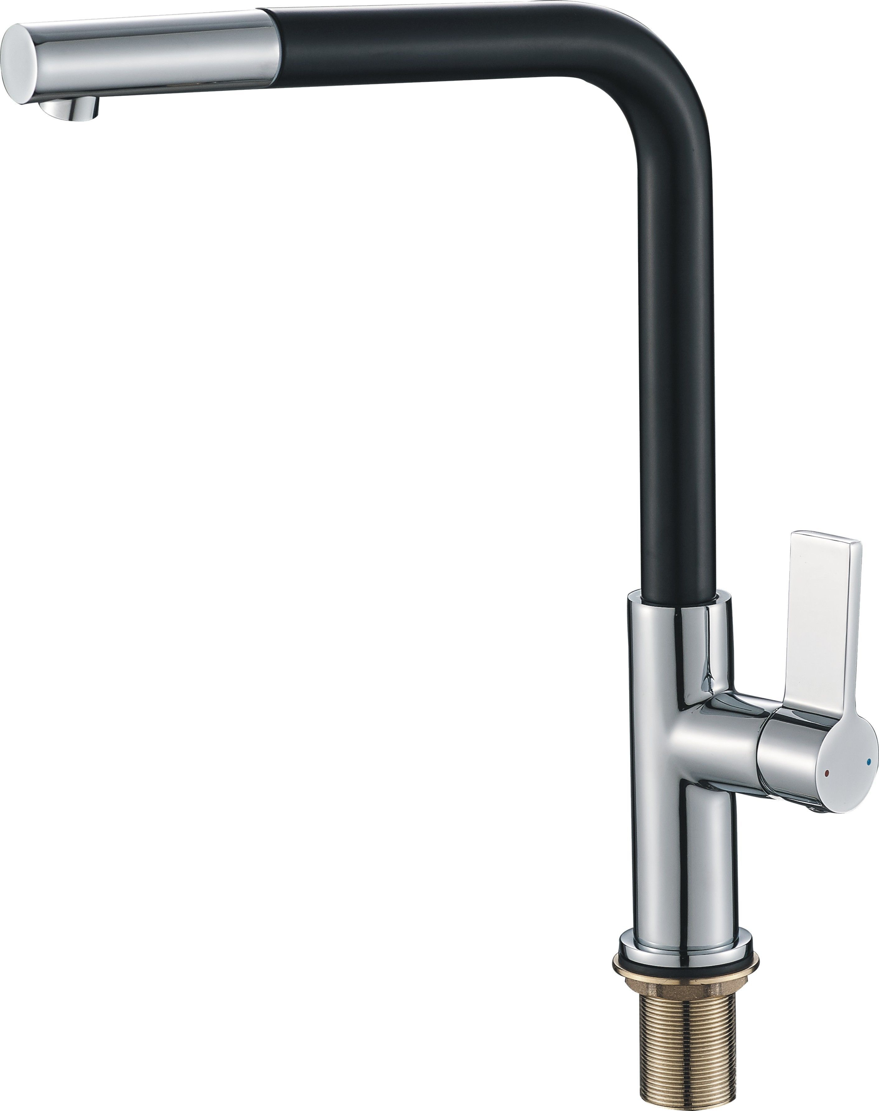 Смеситель для кухни/мойки HAIBA однозахватный, поворотный, латунный, с высоким изливом, длина 249 мм, латунь, цвет хром/черный