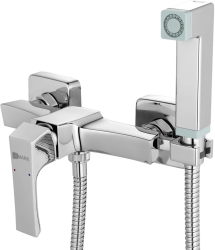 Смеситель для биде Lemark Unit с гигиеническим душем, однорычажный, настенный, керамический, без излива, с гибким шлангом/лейкой, латунь, цвет хром