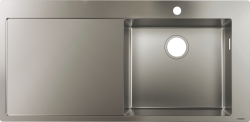 Мойка кухонная Hansgrohe 450, S71 S715-F450, 104,5х51х19 см, с крылом, чаша справа, врезная сверху, нержавеющая сталь, прямоугольная, цвет нержавеющая сталь, 1 отверстие под смеситель, слив-перелив