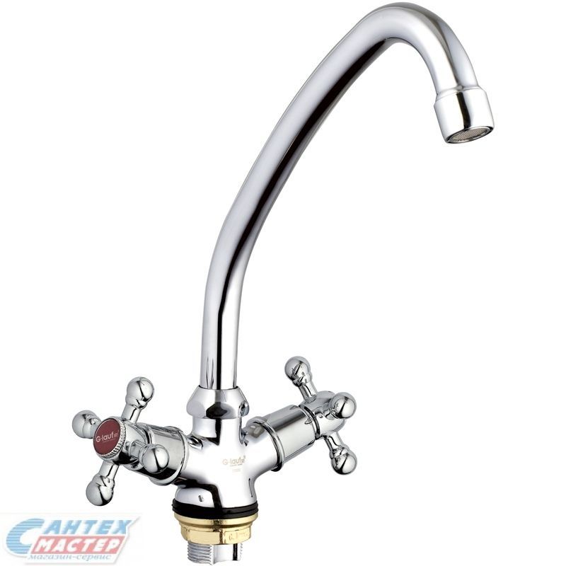 Смеситель для кухни/мойки G-lauf двухвентильный, поворотный, керамический, с высоким изливом, длина 199 мм, цинк, цвет хром, кухонный, хромированный, вертикальный, кран, комплект, сантехника, водопроводные, размер, характеристики, высота, расстояние