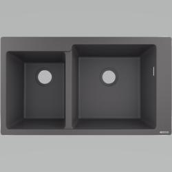 Мойка кухонная Hansgrohe 305/435, S51, S510-F760, две чаши, 88х51х24,5 см, врезная/встраиваемая сверху, искусственный гранит, прямоугольная, цвет серый камень, без отверстия под смеситель, слив-перелив