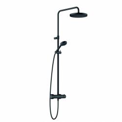 Душевая система KLUDI LOGO DUAL SHOWER SYSTEM цвет черный матовый, высота 1260 мм комплект: термостатический смеситель/тропический душ (с верхней лейкой)/стойка/лейка/шланг, наружного монтажа 6808239-00