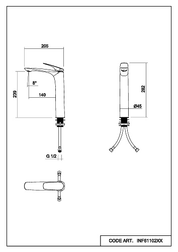 Смеситель для раковины/умывальника Abelsberg Perfecta однорычажный, высокий, неповоротный/фиксированный, излив длина 140 мм высота 239 мм латунь, цвет глянцевый хром