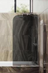 Душевая шторка на ванну MaybahGlass, 140х44 см, графитовое стекло/профиль узкий, цвет хром, фиксированная, плоская/панель, правая/левая, правосторонняя/левосторонняя, универсальная