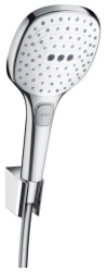 Душевой гарнитур Hansgrohe Raindance Select E 120 3jet Porter, длина 160 см, лейка квадратная, комплект: ручной душ/держатель для душа/шланг для душа, пластиковый, цвет хром/белый, наружного монтажа, настенный, для душа/ванной