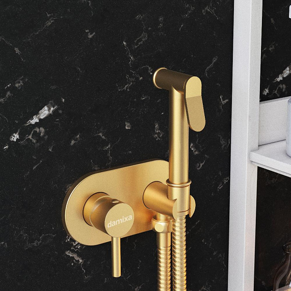Смеситель с гигиеническим душем Damixa Option однорычажный, скрытого монтажа, керамический, настенный, латунь, цвет бронза, встраиваемый