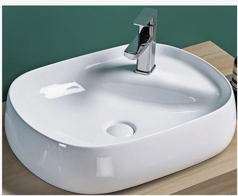 Раковина для ванной CeramaLux 72442 59х15х46 накладная, прямоугольная, керамическая/фарфоровая, цвет белый, с отверстием под смеситель, без слива-перелива