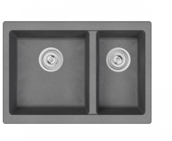 Мойка EMAR 66,5х46 см, две чаши, врезная, из кварцевой крошки, прямоугольная, цвет антрацит, без отверстия под смеситель, слив-перелив, без крыла, оборачиваемая, для кухни