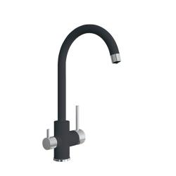 Смеситель для кухни Florentina Клио, однорычажный, поворотный, керамический, с высоким изливом, высота излива 28 см, латунь, с подключением к фильтру чистой воды, цвет антрацит
