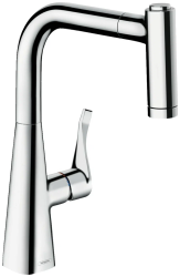 Смеситель для кухни/мойки Hansgrohe Metris M71, 220 2jet, однорычажный, керамический, с поворотным/вытяжным изливом, длина 21,1 см, латунь, цвет хром