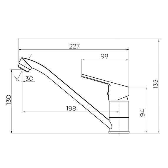 Смеситель для кухни/мойки Dorff Norma однорычажный, с поворотным изливом, керамический, длина 198 мм, латунь, цвет хром