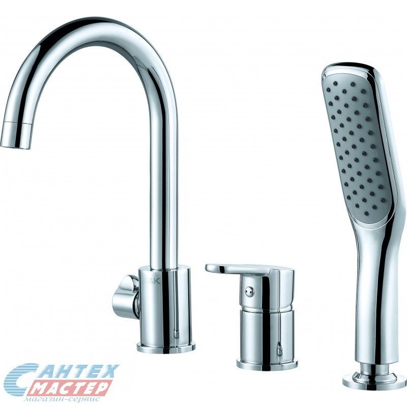 Смеситель для ванны/душа D&K Marx Rhein однорычажный, керамический, врезной, излив короткий литой 199 мм, с гибким шлангом, с хромированным душем/лейкой, латунь хром, горизонтальный, фиксированный, однорукий, кран, комплект, сантехника, размер