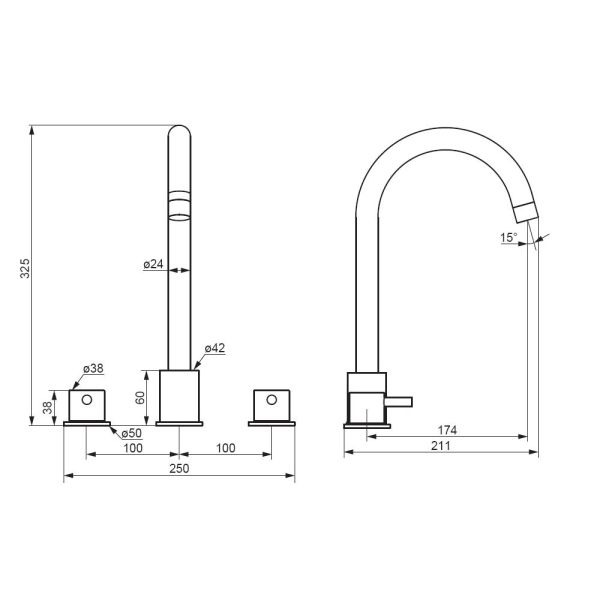 Смеситель для раковины/умывальника Damixa Scandinavian Pure, двухвентильный, поворотный, керамический, длина излива 174 мм, латунь, цвет черный матовый