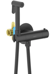 Смеситель термостатический с гигиеническим душем Aquatek Оберон встраиваемый, однорычажный, без излива, с гибким шлангом/лейкой, латунь, цвет матовый черный