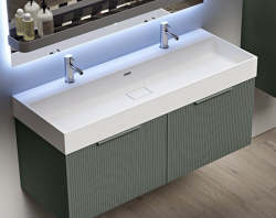 Тумба Cezares Premium Plisse, 120х45х27 см, подвесная, 2 выдвижных ящика, цвет серое облако, шкафчик навесной, механизм доводчика, прямоугольная