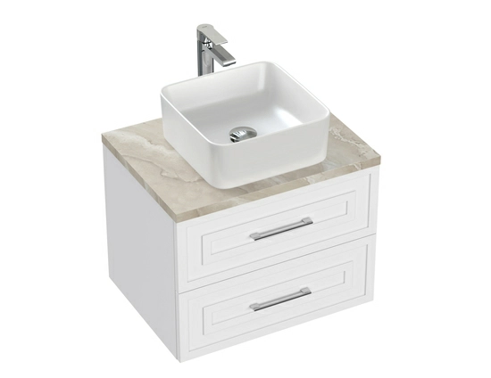 Тумба под раковину Cersanit CLASSIC 60 для COMO 60, подвесная, цвет белый матовый, 2 выдвижных ящика, прямоугольная