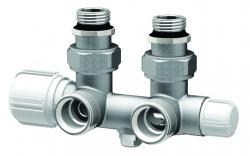 Н-образный узел FAR 3/4"нр. EU - 1/2"нр. (угловой) с термостатическим и запорным клапанами