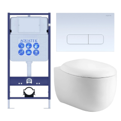 Комплект унитаза с инсталляцией Aquatek Альтаир (Сет) c сиденьем микролифт, с клавишей смыва (кнопкой, клавишей двойного смыва) белая, комплект крепления