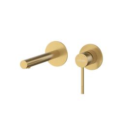 Смеситель для раковины Cezares Relax встраиваемый, однорычажный, длина излива 200 мм, неповоротный, керамический, нержавеющая сталь, цвет брашированное золото, внутренний/скрытый монтаж RELAX-BLI2-2-BORO-W0