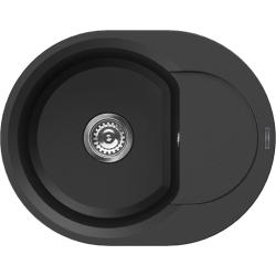Мойка кухонная Omoikiri Sakaime 60E-BL, 47х60 см, врезная, из искусственного гранита (Tetogranit), овальная, цвет черный, без отверстия под смеситель, с крылом, оборачиваемая, слив-перелив, врезная в столещницу, для кухни