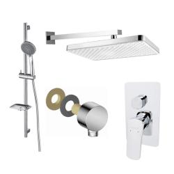 Душевая система Aquatek Вега встраиваемая, цвет хром, комплект: однорычажный смеситель/тропический душ (с верхней лейкой)/душевой гарнитур/подключение для шланга, без излива, внутренний (скрытый) монтаж