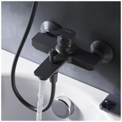 Смеситель для ванны/душа Am.Pm X-Joy однорычажный, настенный, излив короткий, длина 164 мм, литой, латунь черный матовый