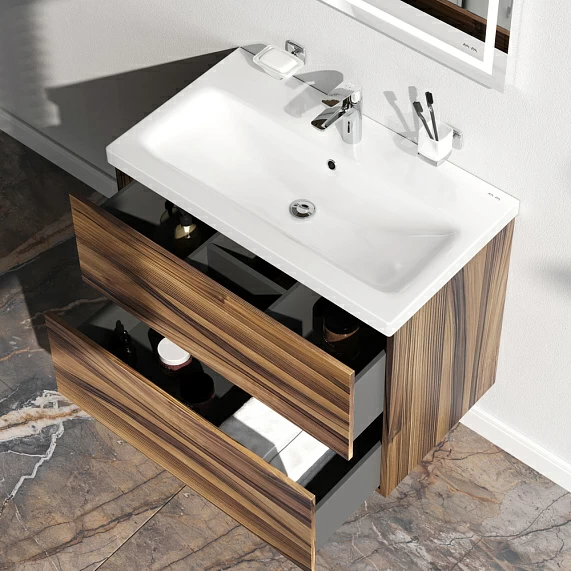 Тумба под раковину AM.PM Gem 75, 750x408x540 мм, подвесная, цвет под дерево орех, 2 выдвижных ящика, навесной, под раковину/умывальник, прямоугольная, правая/левая, универсальная