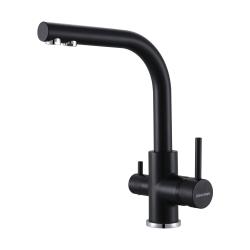 Смеситель для кухни/мойки Paulmark Essen, с подключением к фильтру/биканальный, однорычажный, поворотный излив, керамический картридж, высокий, длина излива 197 мм, латунь, цвет антрацит