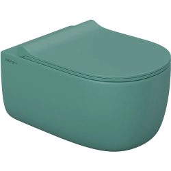 Унитаз подвесной Berges Ego XL, темно-зеленый матовый, горизонтальный (в стену) выпуск, с сиденьем микролифт, дюропласт, безободковый, под скрытый бачок