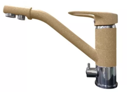 Смеситель для кухни/мойки GranFest, с подключением фильтра для питьевой воды, однорычажный, керамический картридж, низкий, с поворотным изливом, длина 215 мм, латунь, цвет песочный