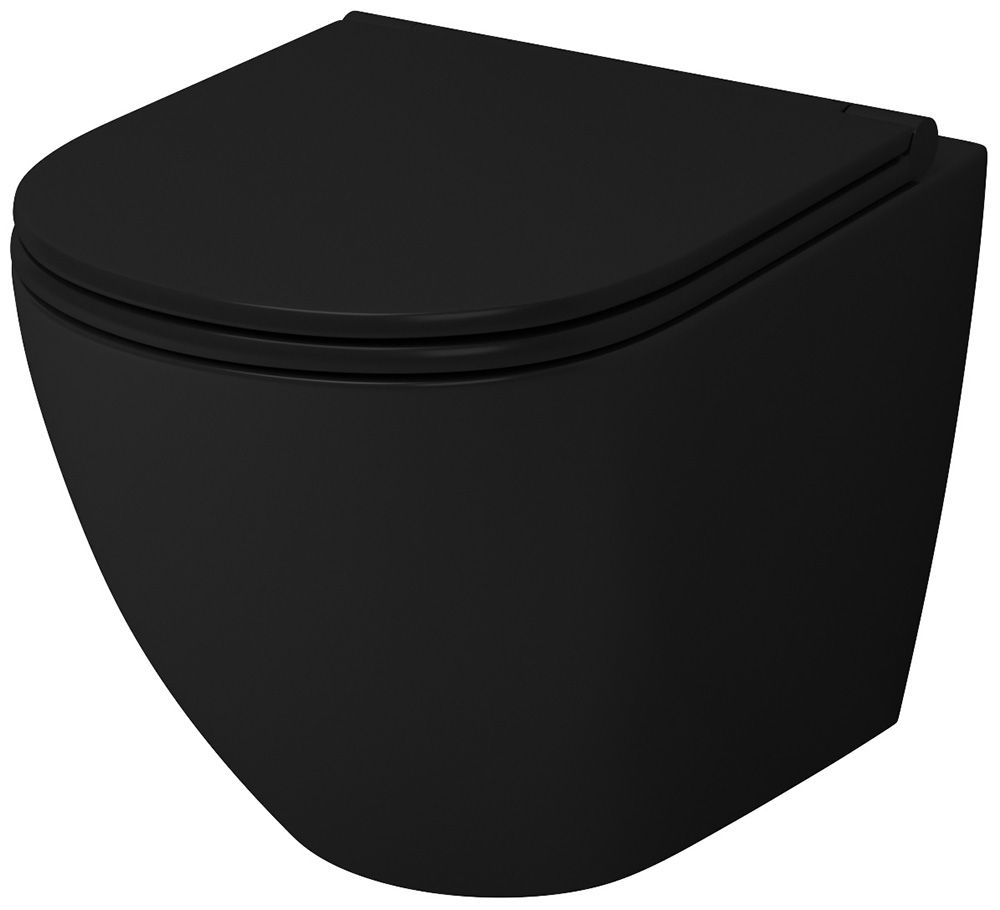 Унитаз подвесной Grossman GR-4455BMS, ЧЕРНЫЙ матовый, горизонтальный (прямой, в стену) выпуск, безободковый, с быстросьемным сиденьем микролифт, с крышкой (сиденье) 